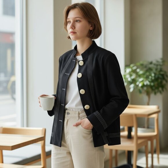 Vintage Button-Front Jacket - Picture 1 of 8